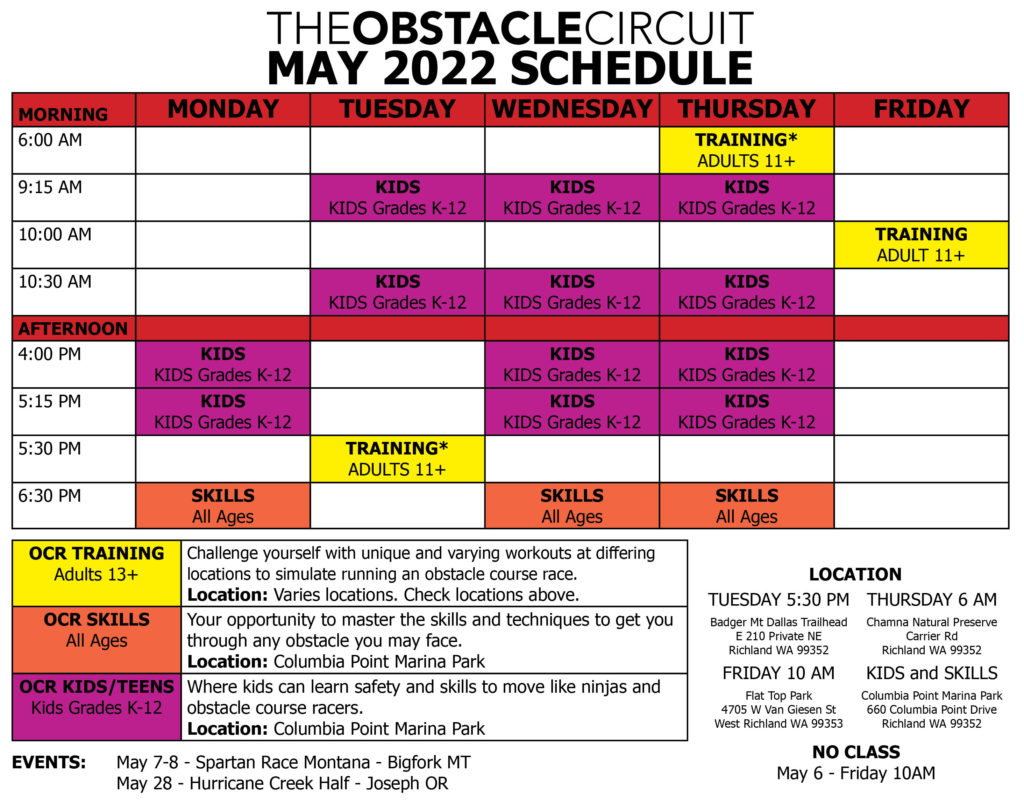 May 2022 Class Schedule
