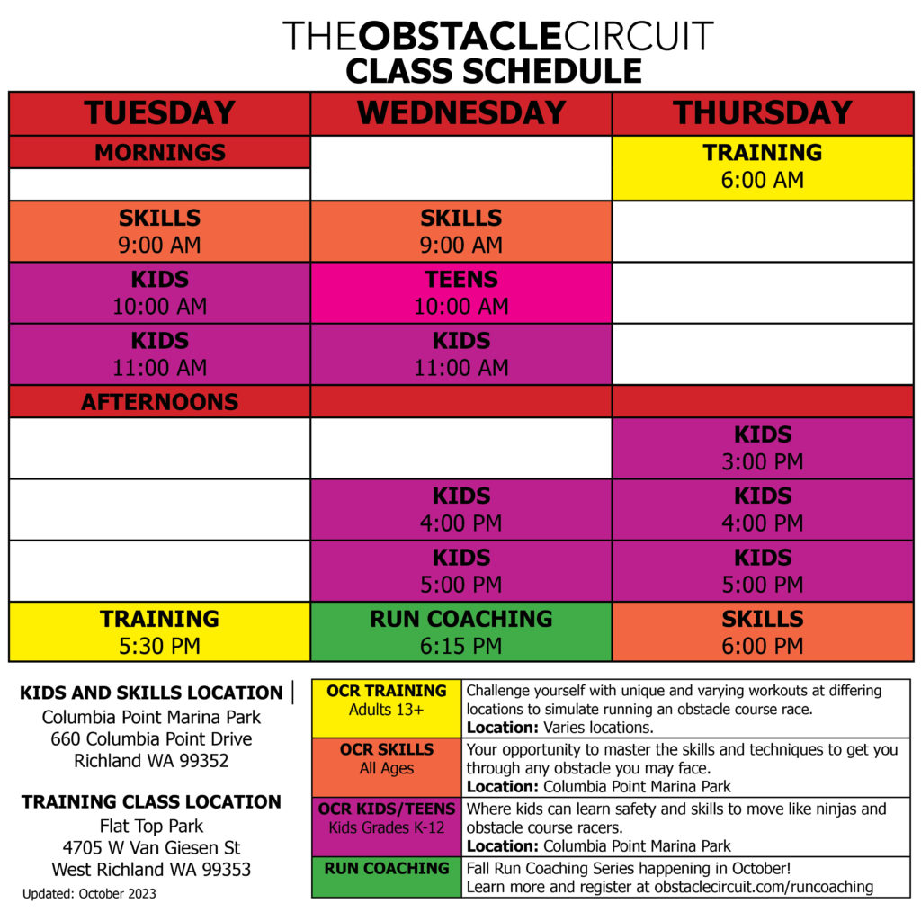 The Obstacle Circuit October 2023 Schedule