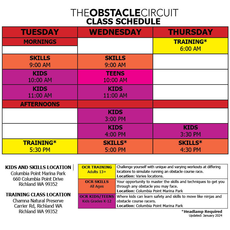 The Obstacle Circuit January 2024 Schedule