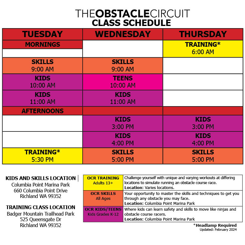 The Obstacle Circuit February 2024 Schedule