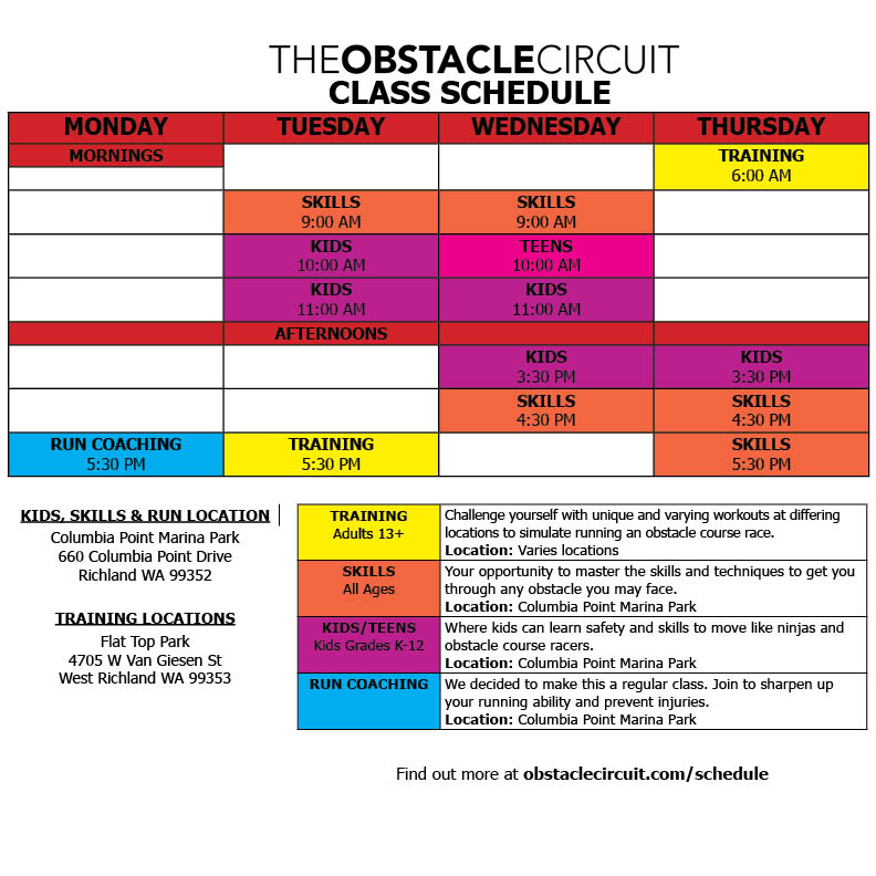 The Obstacle Circuit May 2025 Tri-Cities Washington Class Schedule