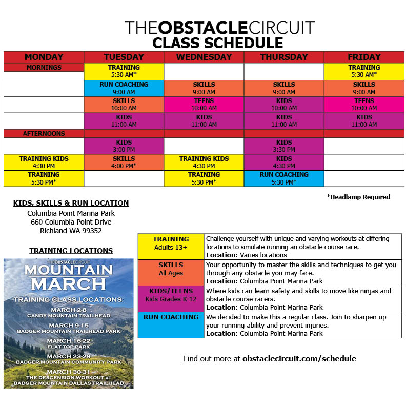 The Obstacle Circuit Tri-Cities Washington March Class Schedule