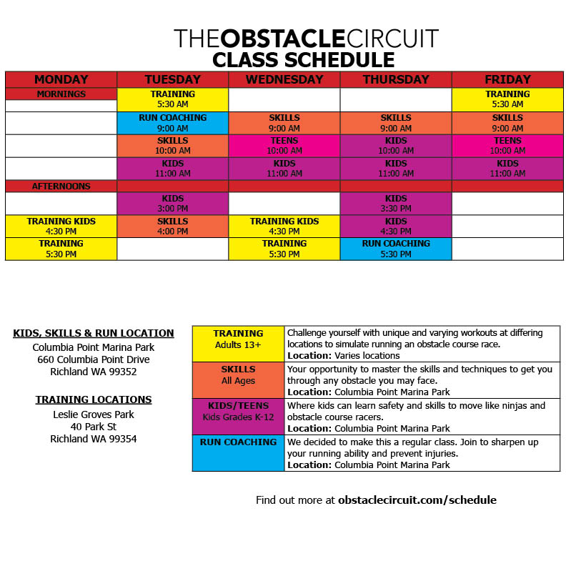 The Obstacle Circuit Class Schedule May 2026